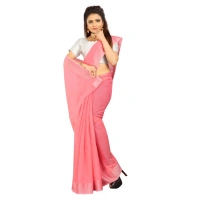 Women's Cotton Silk Self Design Saree With Unstitched Blouse 5.5Mtr (Pink) - Pink