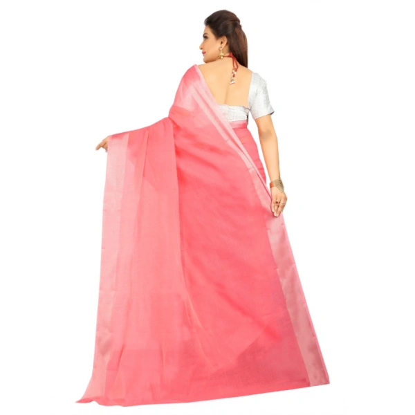 Women's Cotton Silk Self Design Saree With Unstitched Blouse 5.5Mtr (Pink) - Pink