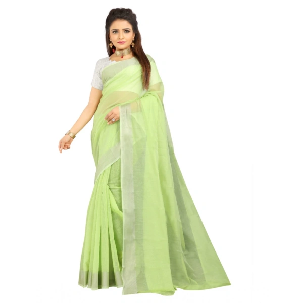 Women's Cotton Silk Self Design Saree With Unstitched Blouse 5.5Mtr (Light Green) - Light Green