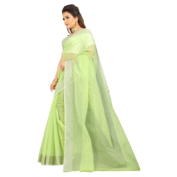 Women's Cotton Silk Self Design Saree With Unstitched Blouse 5.5Mtr (Light Green) - Light Green