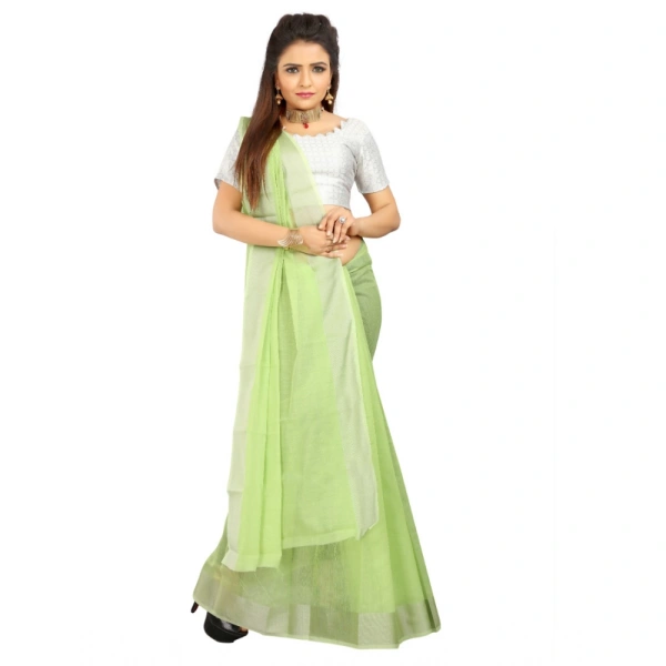 Women's Cotton Silk Self Design Saree With Unstitched Blouse 5.5Mtr (Light Green) - Light Green