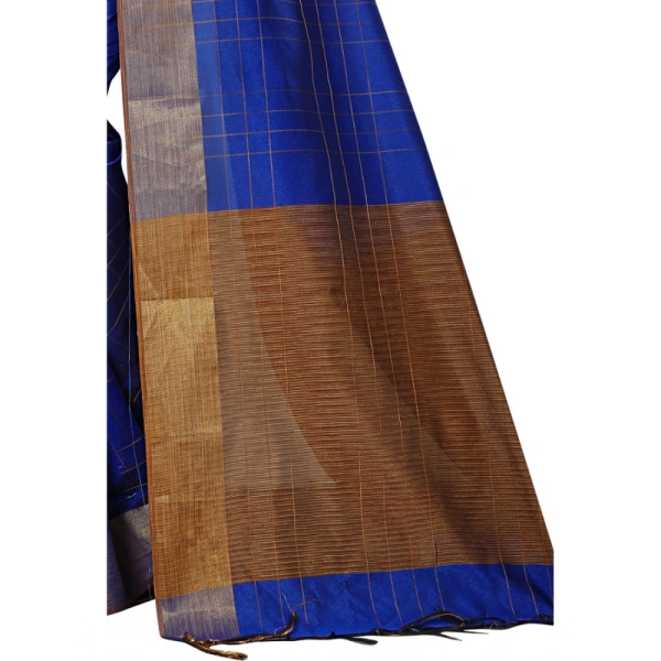Women's Cotton Silk Self Design Saree With Unstitched Blouse 5.5Mtr (Blue) - Blue
