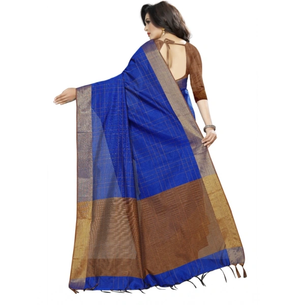 Women's Cotton Silk Self Design Saree With Unstitched Blouse 5.5Mtr (Blue) - Blue