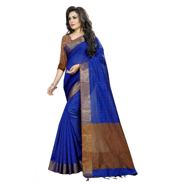 Women's Cotton Silk Self Design Saree With Unstitched Blouse 5.5Mtr (Blue) - Blue