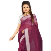 Women's Cotton Silk Self Design Saree With Unstitched Blouse 5.5Mtr (Purple) - Purple
