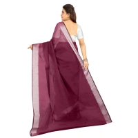 Women's Cotton Silk Self Design Saree With Unstitched Blouse 5.5Mtr (Purple) - Purple