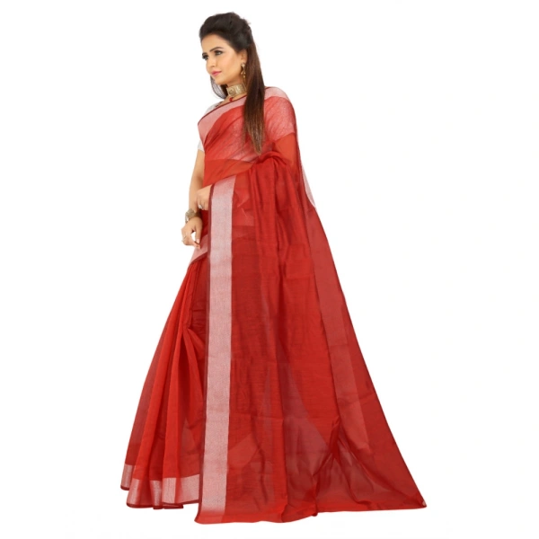 Women's Cotton Silk Self Design Saree With Unstitched Blouse 5.5Mtr (Red) - Red