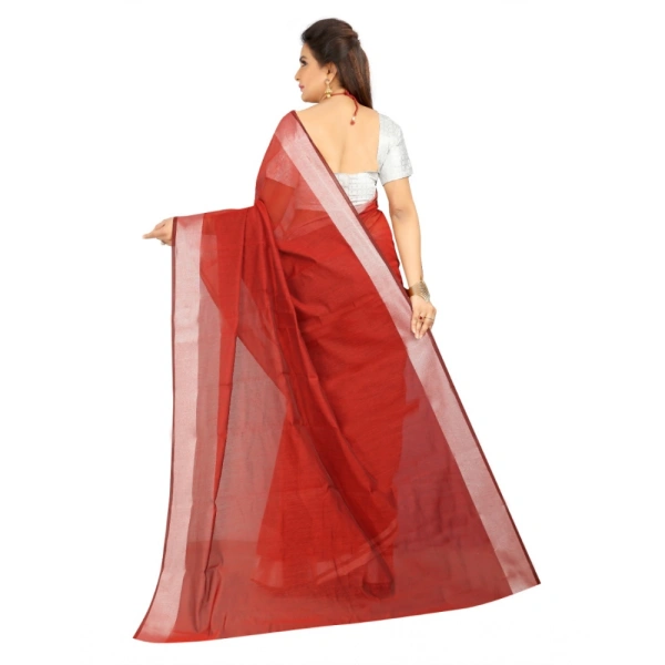 Women's Cotton Silk Self Design Saree With Unstitched Blouse 5.5Mtr (Red) - Red