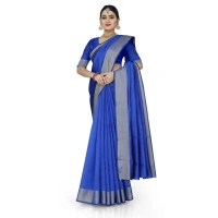 Women's Cotton Silk Self Design Saree With Unstitched Blouse 5.5Mtr (Blue) - Blue