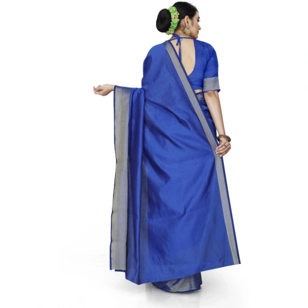 Women's Cotton Silk Self Design Saree With Unstitched Blouse 5.5Mtr (Blue) - Blue