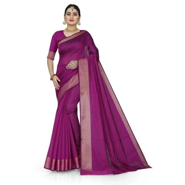 Women's Cotton Silk Self Design Saree With Unstitched Blouse 5.5Mtr (Pink) - Pink