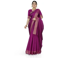 Women's Cotton Silk Self Design Saree With Unstitched Blouse 5.5Mtr (Pink) - Pink