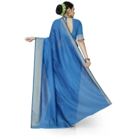 Women's Cotton Silk Self Design Saree With Unstitched Blouse 5.5Mtr (Light Blue) - Light Blue