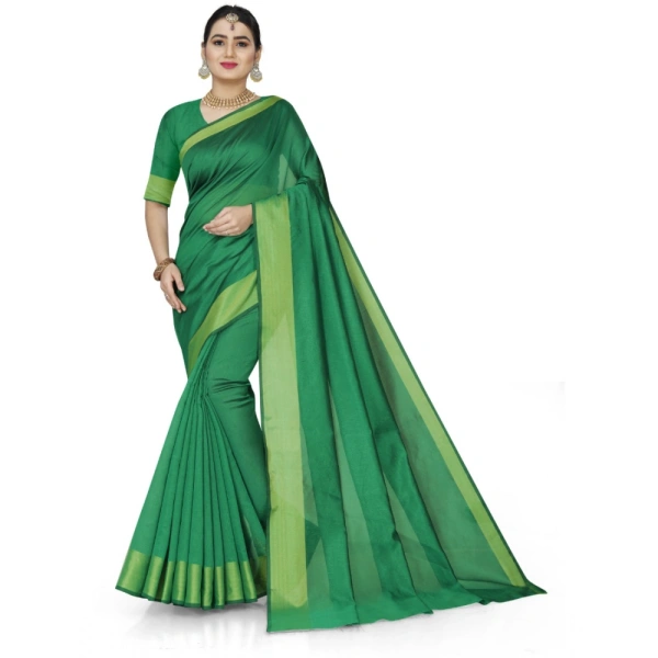 Women's Cotton Silk Self Design Saree With Unstitched Blouse 5.5Mtr (Green) - Green