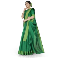 Women's Cotton Silk Self Design Saree With Unstitched Blouse 5.5Mtr (Green) - Green