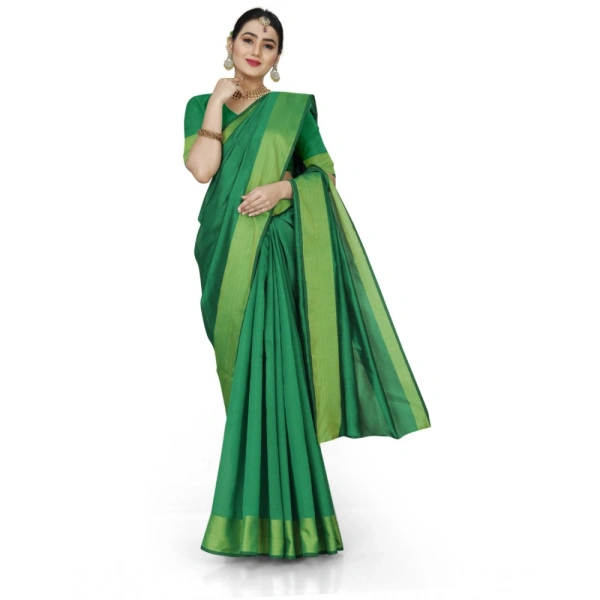Women's Cotton Silk Self Design Saree With Unstitched Blouse 5.5Mtr (Green) - Green