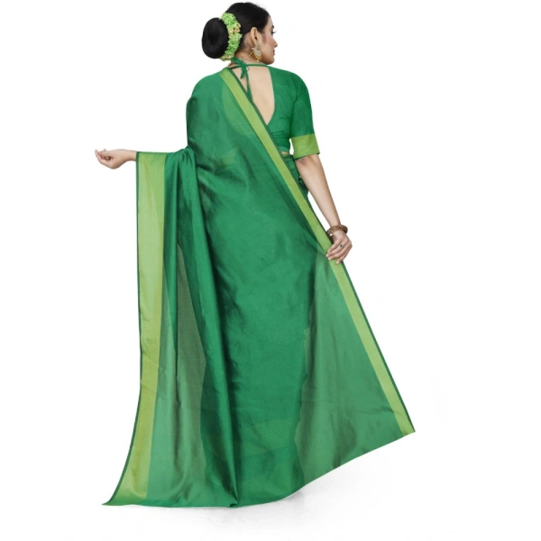 Women's Cotton Silk Self Design Saree With Unstitched Blouse 5.5Mtr (Green) - Green