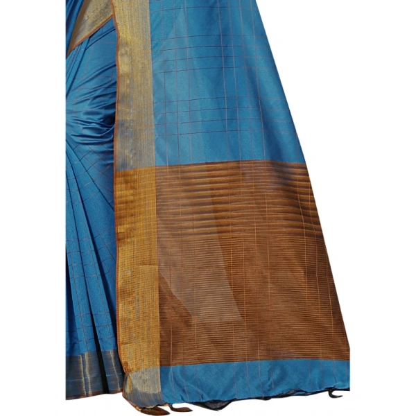 Women's Cotton Silk Self Design Saree With Unstitched Blouse 5.5Mtr (Light Blue) - Light Blue