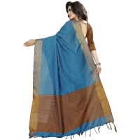 Women's Cotton Silk Self Design Saree With Unstitched Blouse 5.5Mtr (Light Blue) - Light Blue