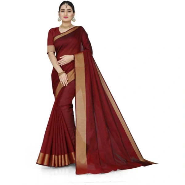 Women's Cotton Silk Self Design Saree With Unstitched Blouse 5.5Mtr (Maroon) - Maroon