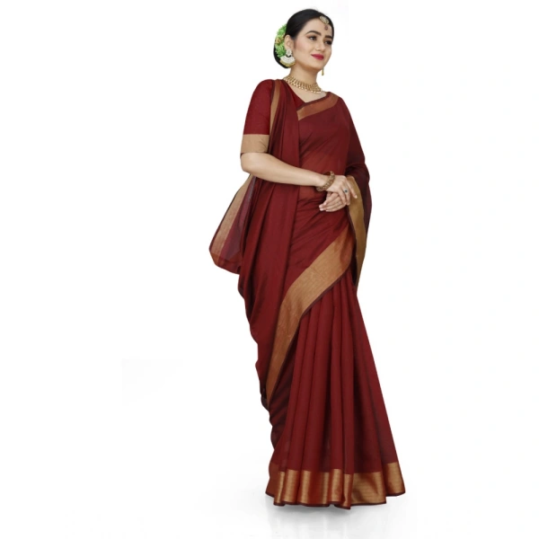 Women's Cotton Silk Self Design Saree With Unstitched Blouse 5.5Mtr (Maroon) - Maroon