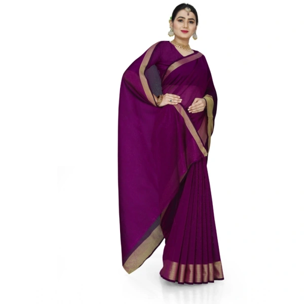 Women's Cotton Silk Self Design Saree With Unstitched Blouse 5.5Mtr (Purple) - Purple