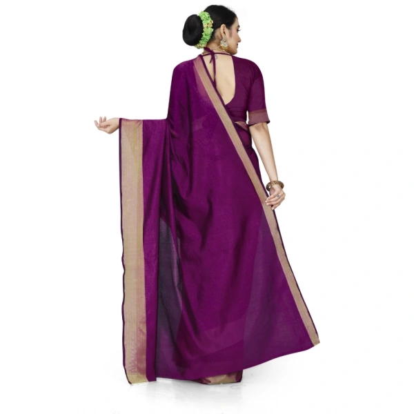 Women's Cotton Silk Self Design Saree With Unstitched Blouse 5.5Mtr (Purple) - Purple
