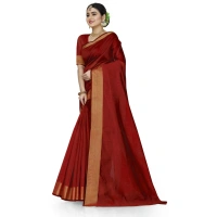 Women's Cotton Silk Self Design Saree With Unstitched Blouse 5.5Mtr (Red) - Red