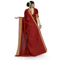 Women's Cotton Silk Self Design Saree With Unstitched Blouse 5.5Mtr (Red) - Red