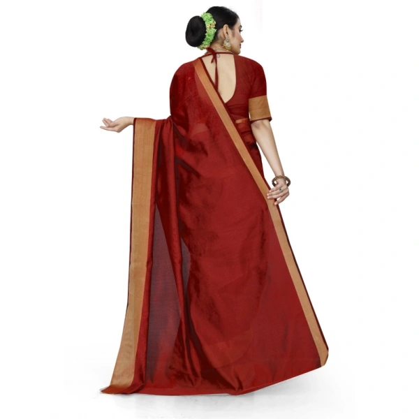 Women's Cotton Silk Self Design Saree With Unstitched Blouse 5.5Mtr (Red) - Red