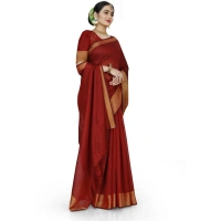 Women's Cotton Silk Self Design Saree With Unstitched Blouse 5.5Mtr (Red) - Red