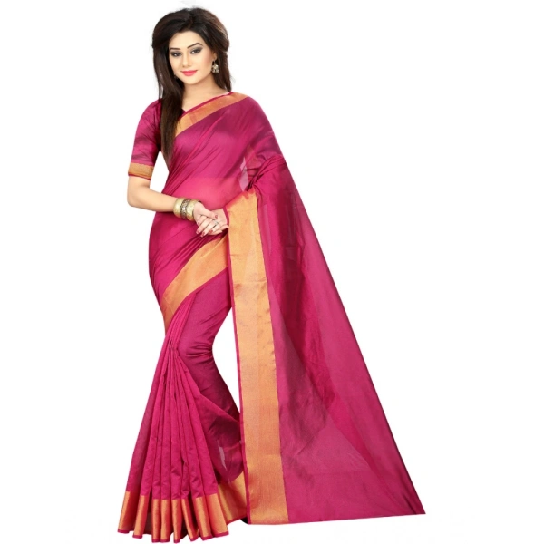 Women's Cotton Silk Solid/Plain Saree With Unstitched Blouse 5.5Mtr (Pink) - Pink