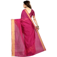 Women's Cotton Silk Solid/Plain Saree With Unstitched Blouse 5.5Mtr (Pink) - Pink