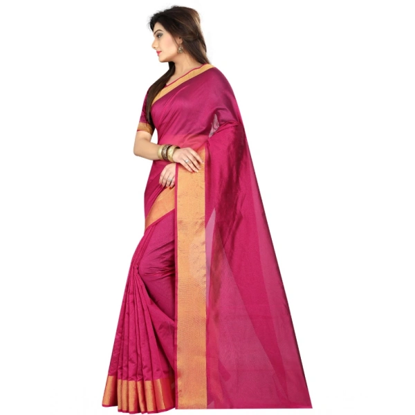 Women's Cotton Silk Solid/Plain Saree With Unstitched Blouse 5.5Mtr (Pink) - Pink