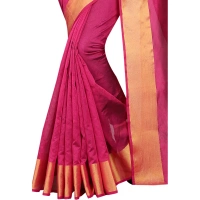 Women's Cotton Silk Solid/Plain Saree With Unstitched Blouse 5.5Mtr (Pink) - Pink