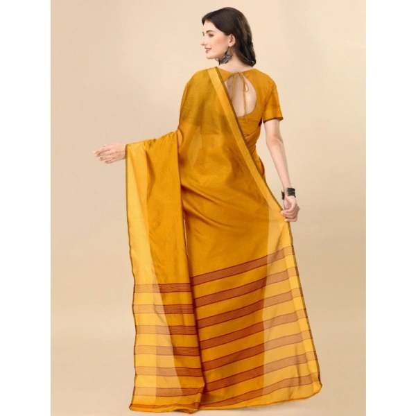 Women's Cotton Silk Striped Saree With Unstitched Blouse 5.5Mtr (Mustard) - Mustard
