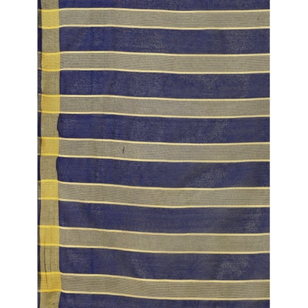 Women's Cotton Silk Striped Saree With Unstitched Blouse 5.5Mtr (Dark Blue) - Dark Blue