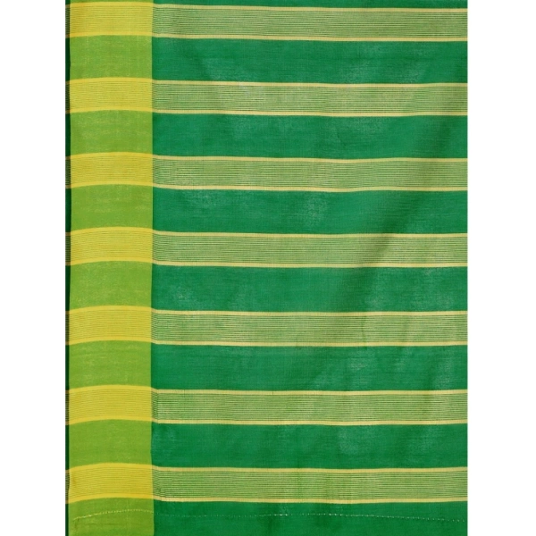 Women's Cotton Silk Striped Saree With Unstitched Blouse 5.5Mtr (Green) - Green