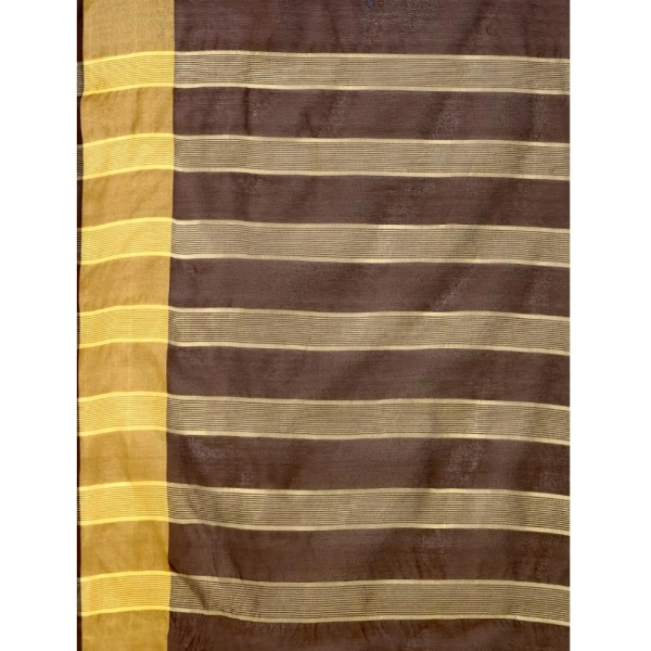 Women's Cotton Silk Striped Saree With Unstitched Blouse 5.5Mtr (Brown) - Brown