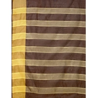 Women's Cotton Silk Striped Saree With Unstitched Blouse 5.5Mtr (Brown) - Brown