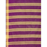 Women's Cotton Silk Striped Saree With Unstitched Blouse 5.5Mtr (Purple) - Purple