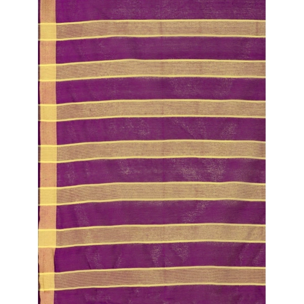 Women's Cotton Silk Striped Saree With Unstitched Blouse 5.5Mtr (Purple) - Purple