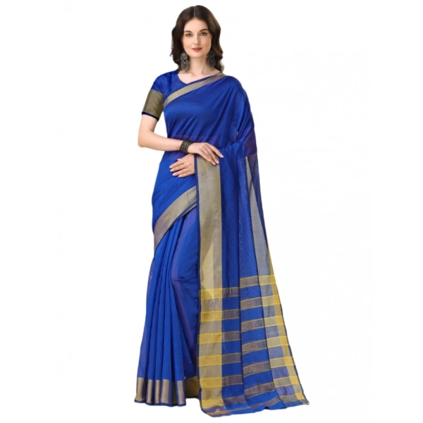 Women's Cotton Silk Striped Saree With Unstitched Blouse 5.5Mtr (Multicolor) - Multicolor