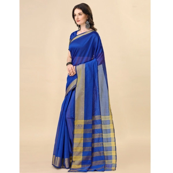 Women's Cotton Silk Striped Saree With Unstitched Blouse 5.5Mtr (Multicolor) - Multicolor