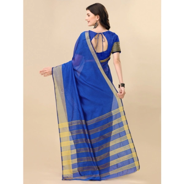Women's Cotton Silk Striped Saree With Unstitched Blouse 5.5Mtr (Multicolor) - Multicolor