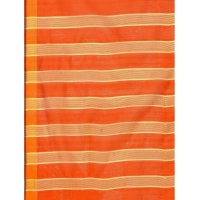 Women's Cotton Silk Striped Saree With Unstitched Blouse 5.5Mtr (Orange) - Orange