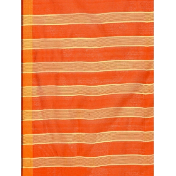 Women's Cotton Silk Striped Saree With Unstitched Blouse 5.5Mtr (Orange) - Orange