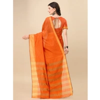 Women's Cotton Silk Striped Saree With Unstitched Blouse 5.5Mtr (Orange) - Orange