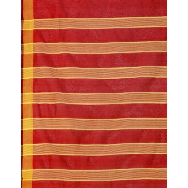 Women's Cotton Silk Striped Saree With Unstitched Blouse 5.5Mtr (Red) - Red
