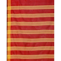 Women's Cotton Silk Striped Saree With Unstitched Blouse 5.5Mtr (Red) - Red